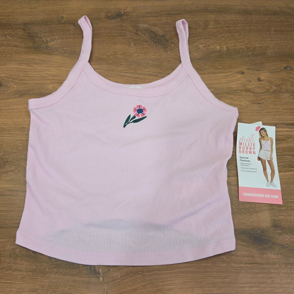 Millie Bobby Brown Embroidered Rib Tank Pink Small NWT